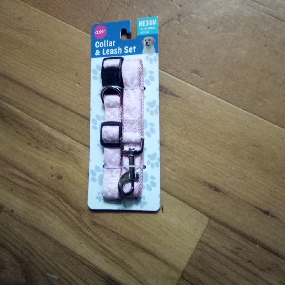 Pet Collar & Leash Set - Pink and Black